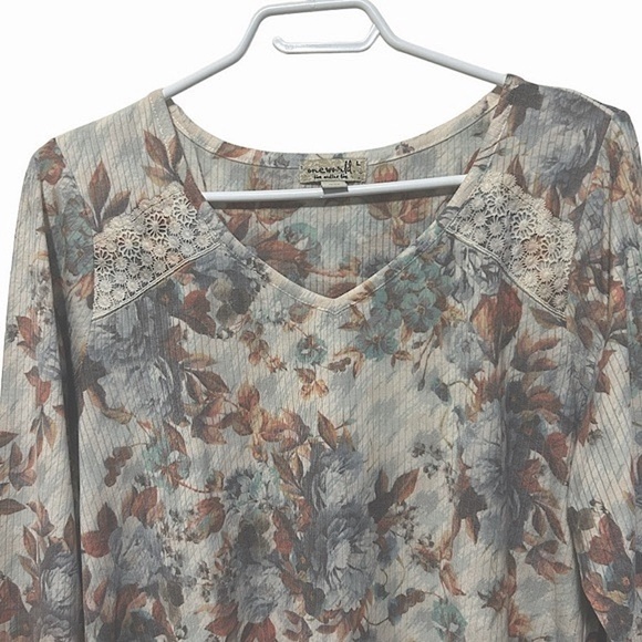 One World Live And Let Live Large Earth Tone Floral Long Sleeve Comfy Top Large - Picture 3 of 9